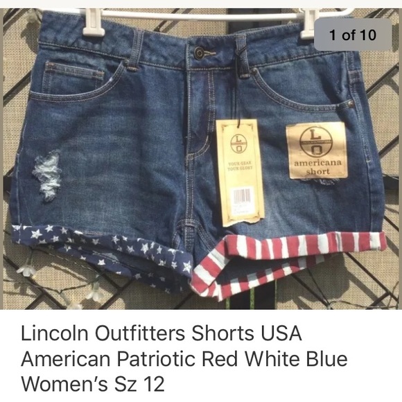red white and blue jean shorts
